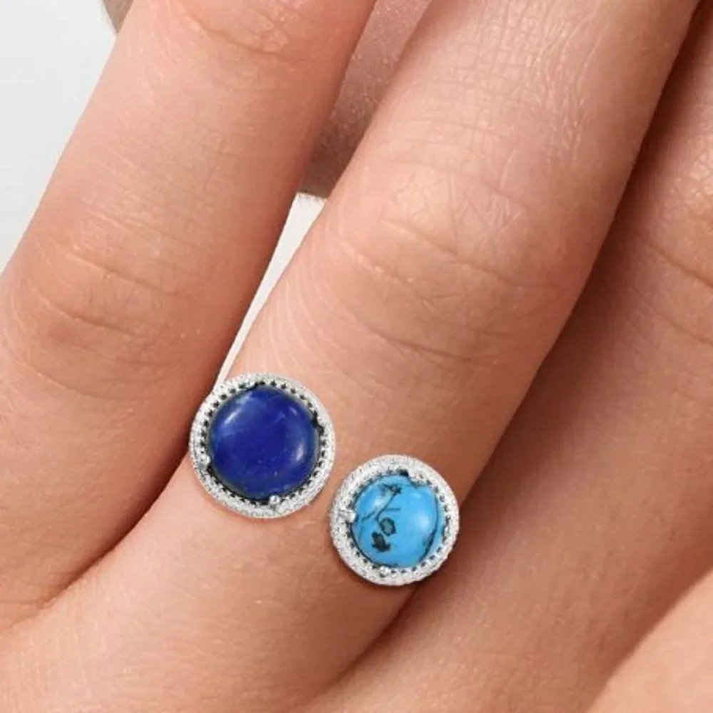 Lapis Lazuli and Blue Howlite Open Band Ring in Platinum Bond 6.25 ctw